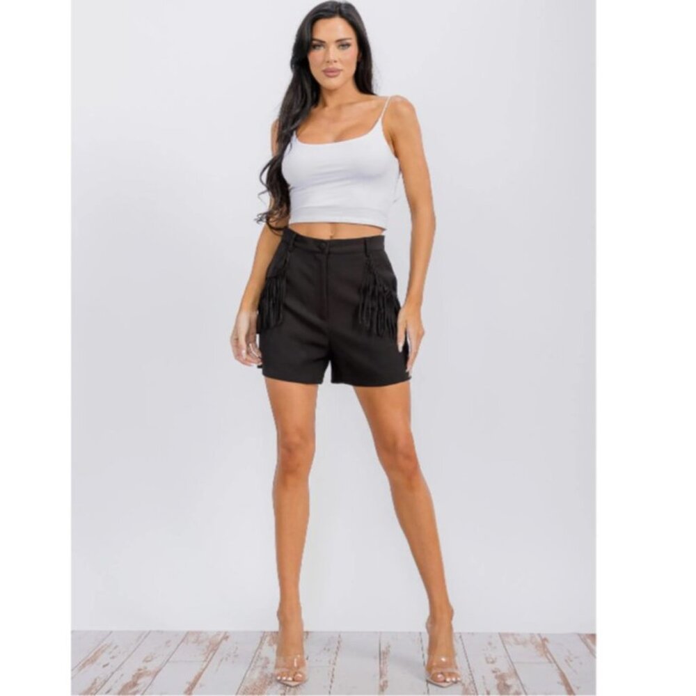 High-Rise Black Fringe Women’s Shorts